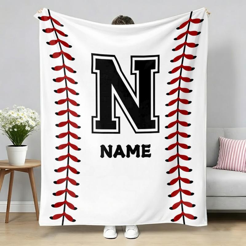 Personalized Custom Name Text Baseball Soft Flannel Blanket Warm Gift Birthday ♪