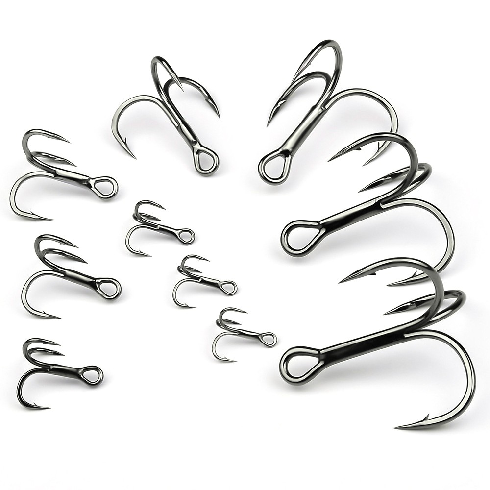 100 Pack Treble Hooks Size 1/2/4/6/8/10/12/14, Sharp Fishing Hooks for Lures
