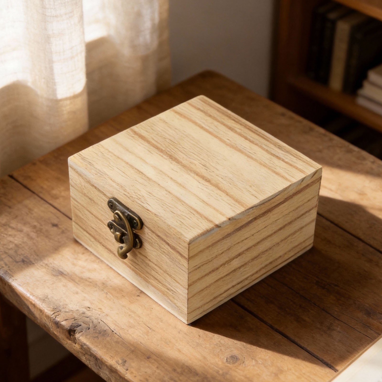 Square Wooden Box Jewelry Keepsake Vintage Metal Clasp Versatile Storage