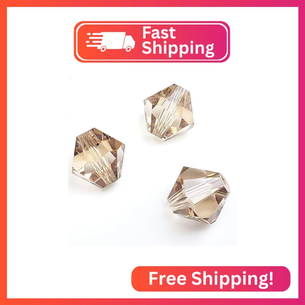 Chengmu 4mm Bicone Silver Champagne Glass Beads for Jewelry Making, Faceted Cryt
