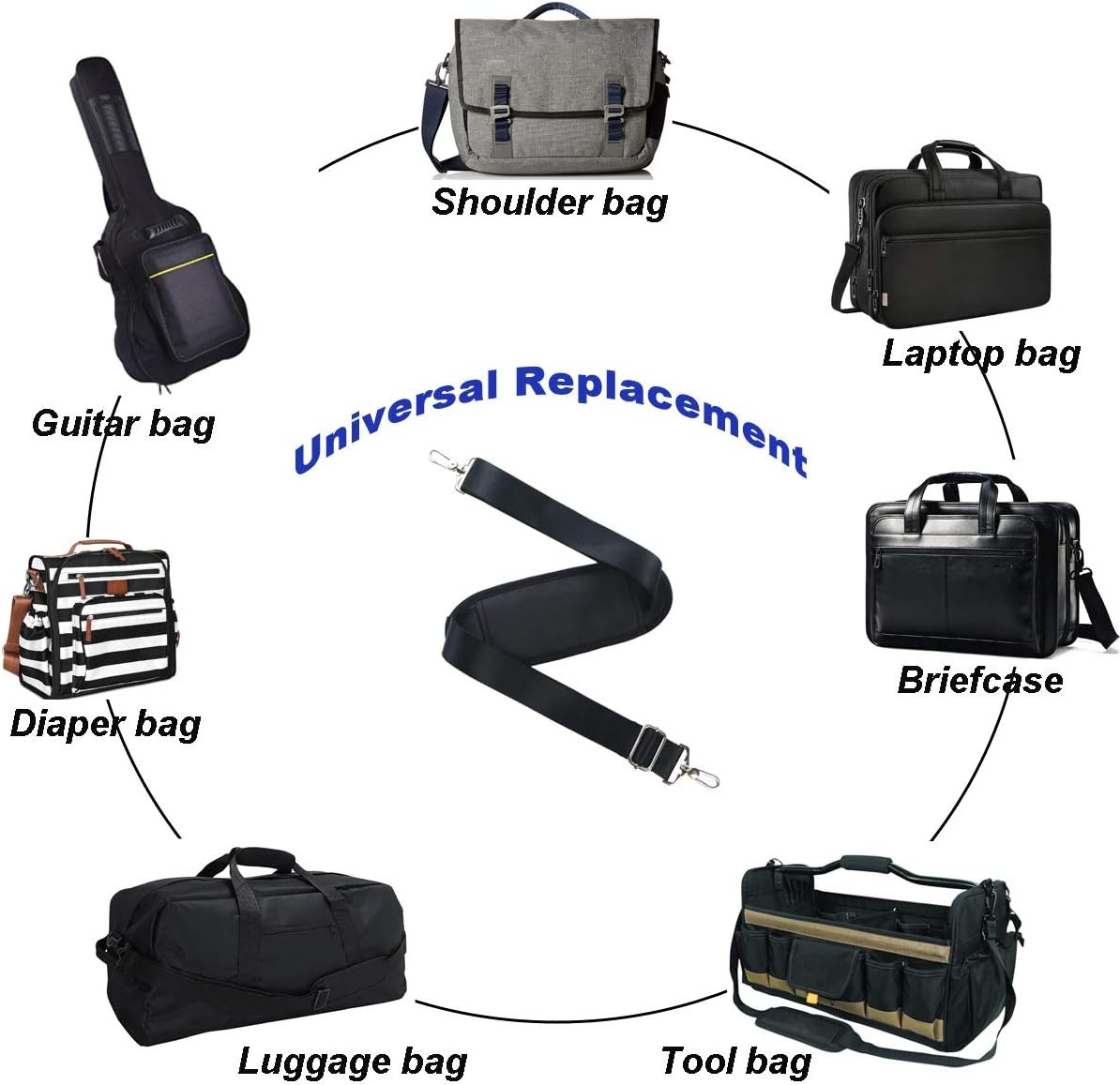 BOMKEE 59" Briefcase Shoulder Strap Universal Replacement Adjustable Black