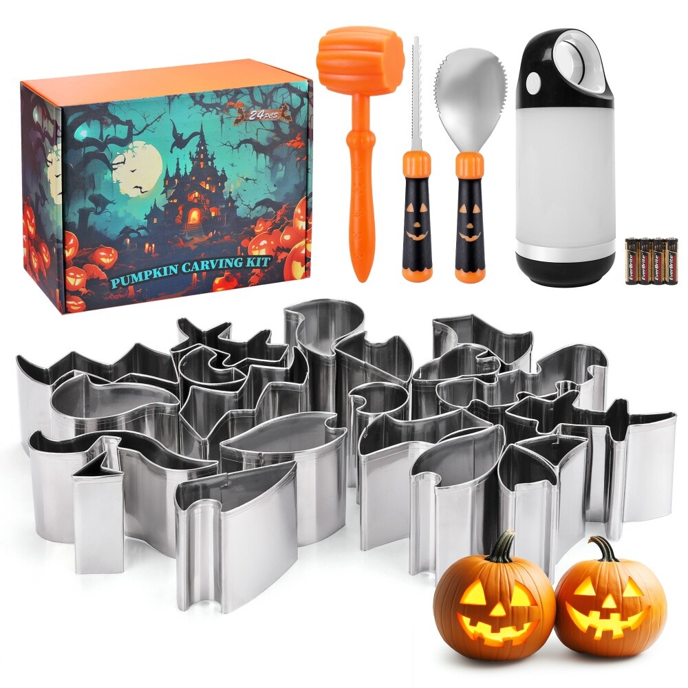 HAUSHOF 24PCS Halloween Pumpkin Carving Kit for Halloween Jack-O-Lanterns Tool