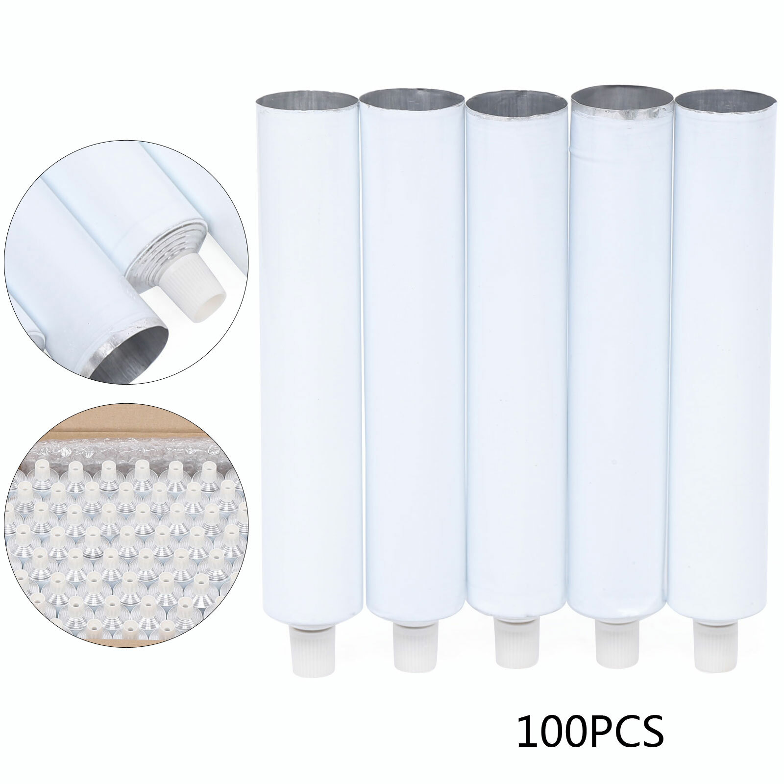 100pcs Aluminum Empty Toothpaste Tubes with Needle Cap Portable Reusable 100ml!