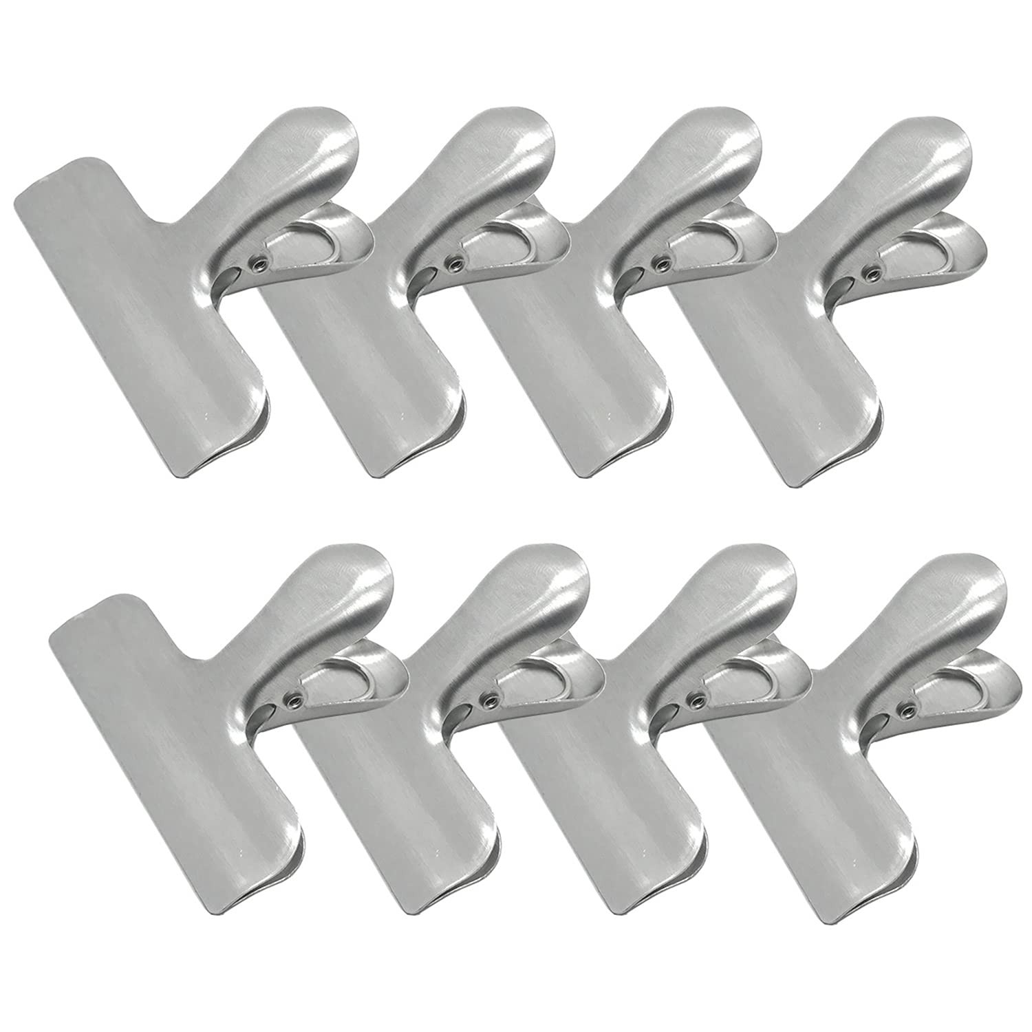 8 Pack Stainless Steel Chip Clips 3 Inch Heavy Duty Food Bag Clips Silver