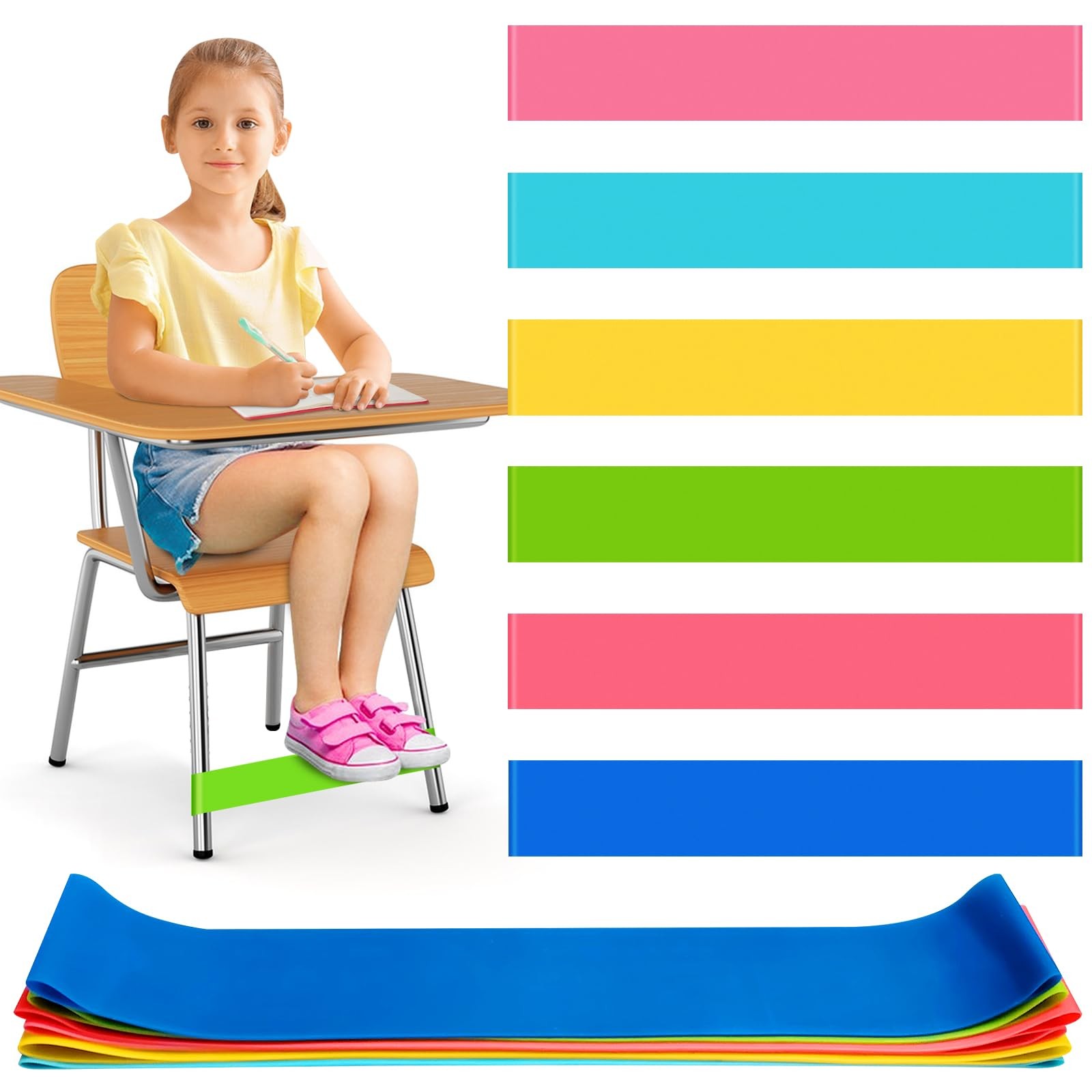 6 Pack Chair Bands for Kids with Fidgety Feet, ADHD Tools 6Pack, Mixed Color