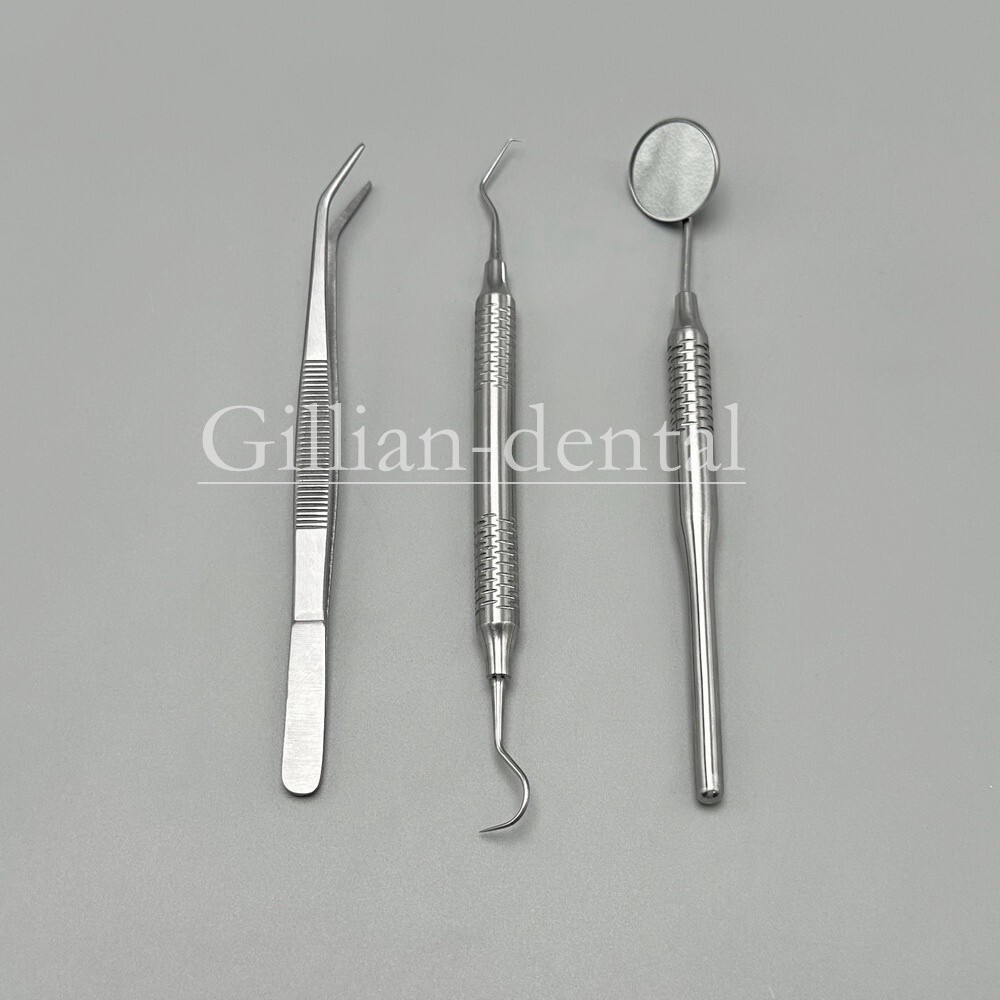 3pcs Dental Basic Instruments Set Tweezer Explorer Mirror Plier Stainless Steel