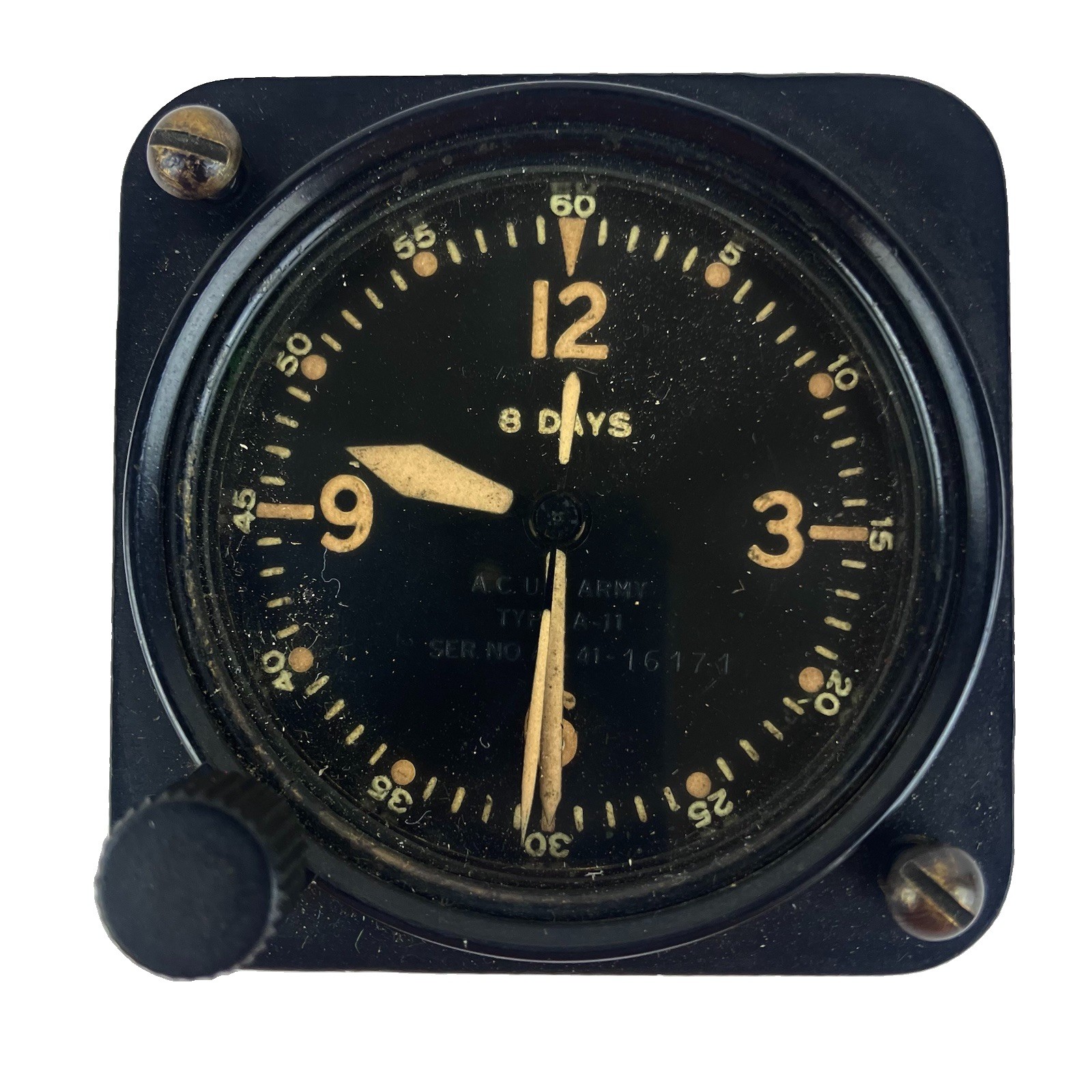 Longines Wittnauer WWII Military Aircraft 8-Day Clock 63-EAFF A-11 Spec # 27970