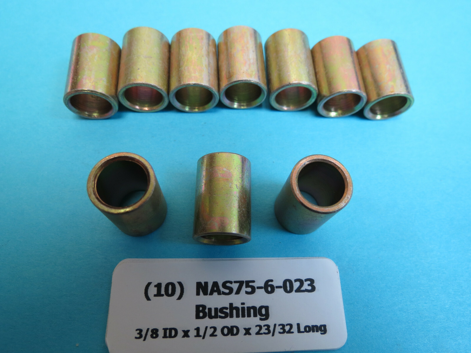 (10) NAS75-6-023 Bushing 3/8 ID x 1/2 OD x 23/32 Long Spacer Aircraft Aerospace