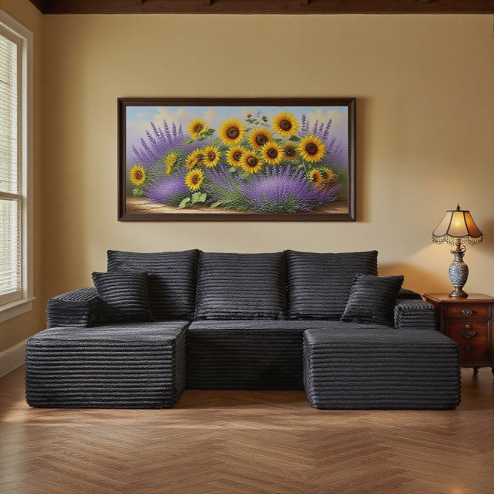 107"Boneless Couch Cloud Sectional Corduroy Sofa Left Facing Chaise with Ottoman