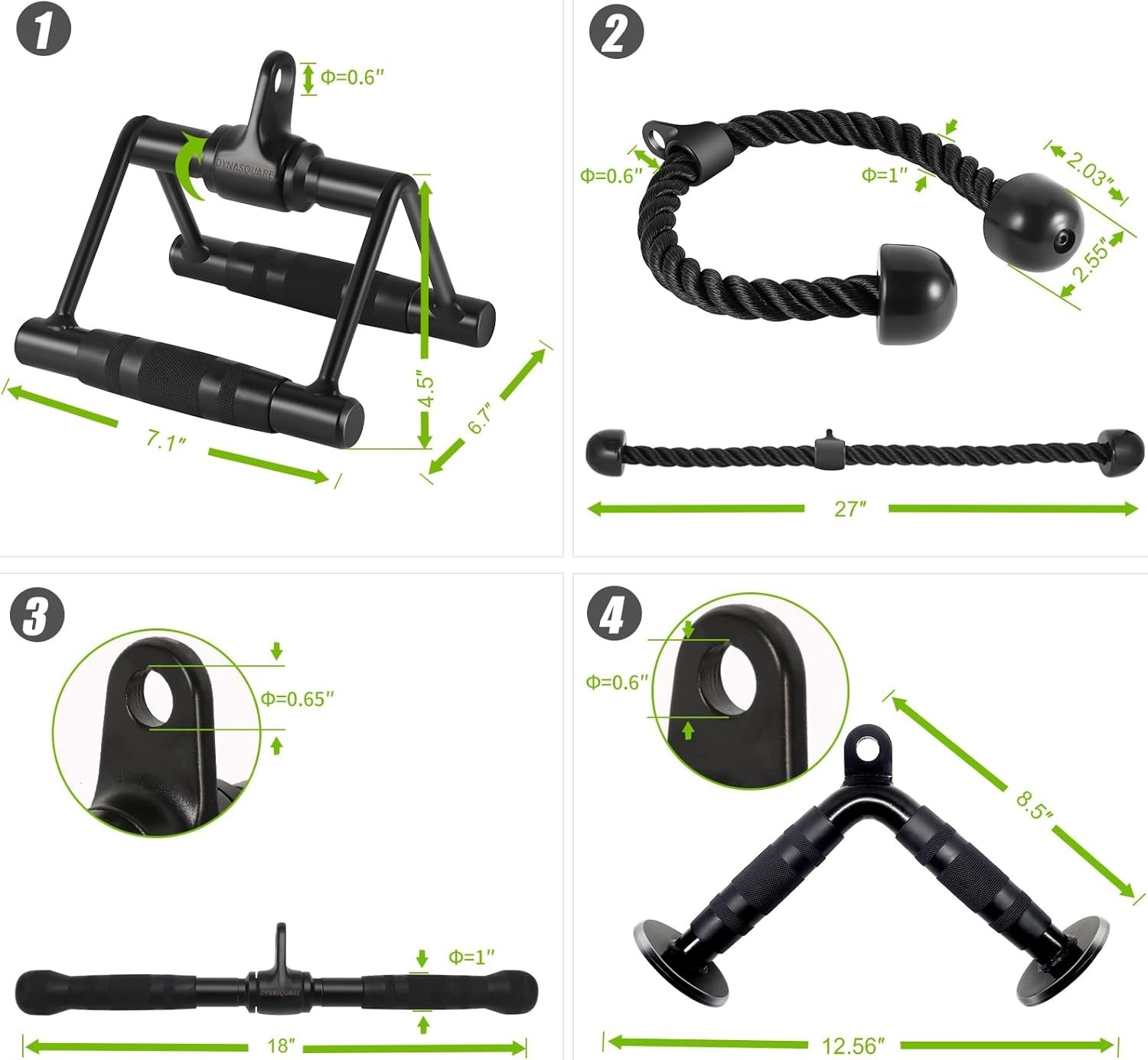 Versatile LAT Pulldown Attachments for Home Gym: Includes Handle, Rope & Straps