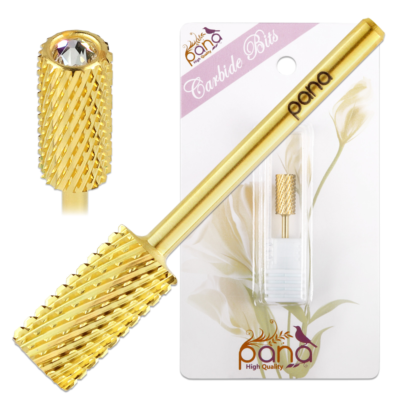 USA Professional Crystal Top Gold Large Barrel Nail Drill Bit Extra Coarse Grit
