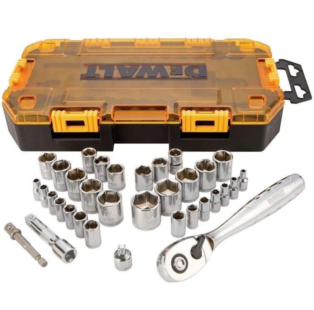 6 Point Dewalt 3/8" 72 Tooth Ratchet With 1/4" & 3/8" Socket Set 34 Piece Set