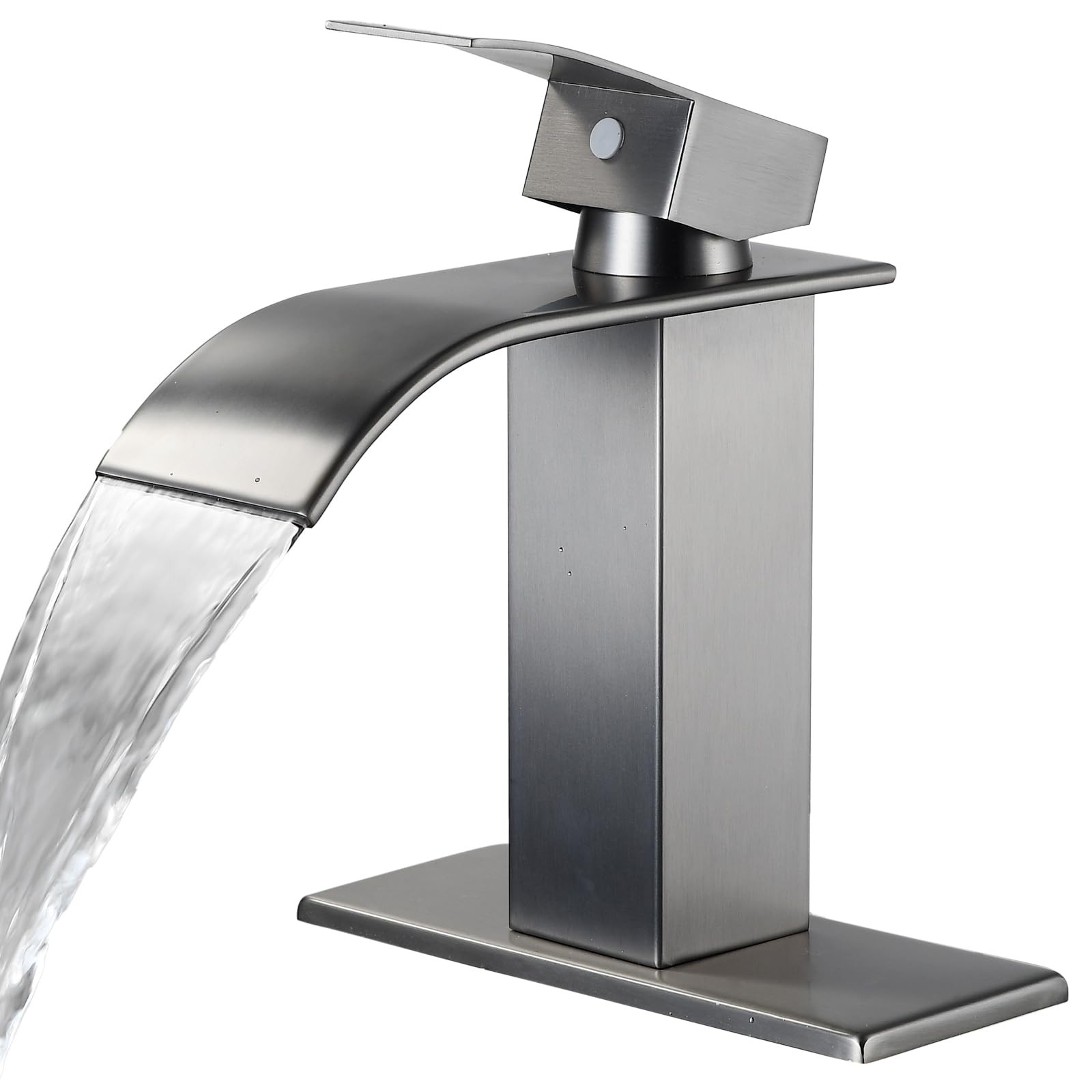 Brushed Nickel Modern Waterfall Bathroom Sink Faucet Single Handle A-Grey
