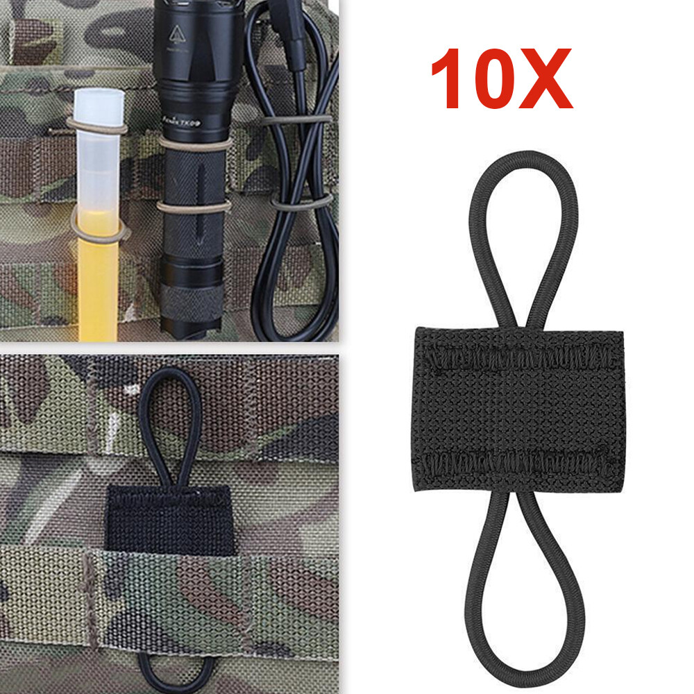 10PCS Elastic Molle PTT Retainer Ribbon Buckle Tactical Backpack Accessory Black