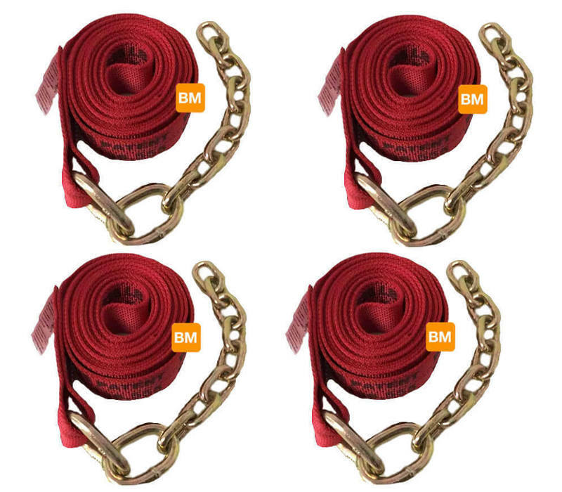 (4) 2" x 14' Replacement 8-Point Tie Down RED Straps G70 Chain Diamond Weave