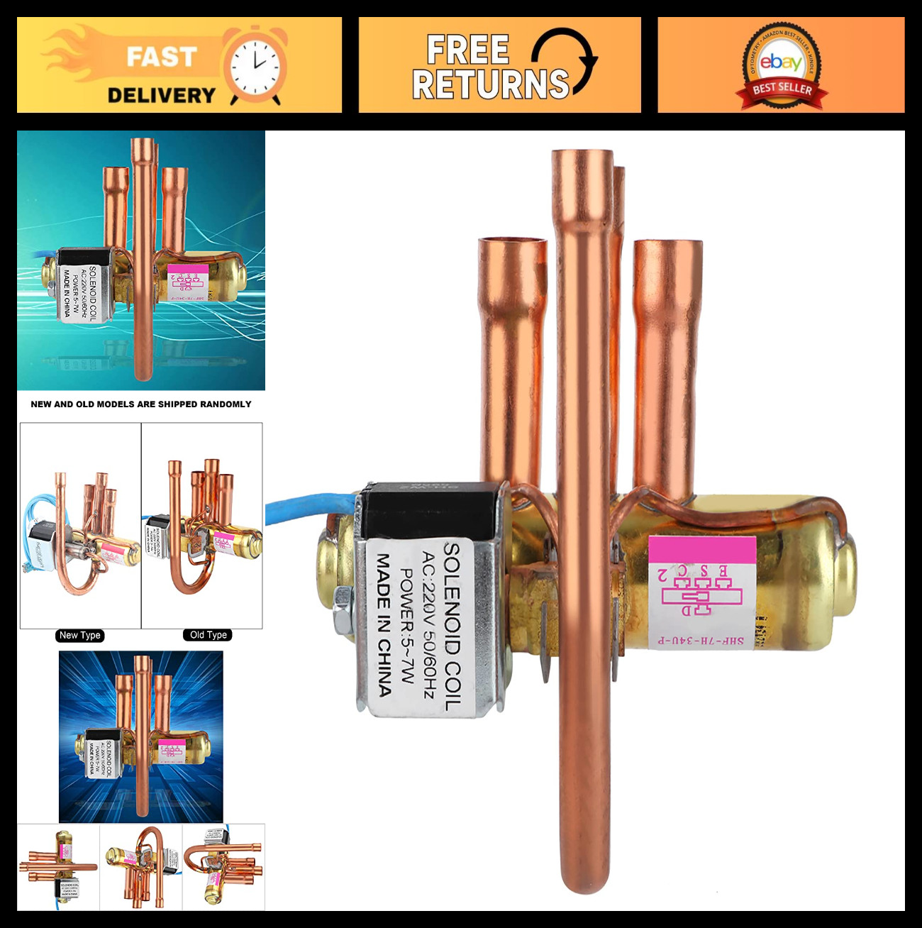 4 Way HVAC Reversing Valve - Copper Solenoid for R22 R407C R404A R410A - AC Repa
