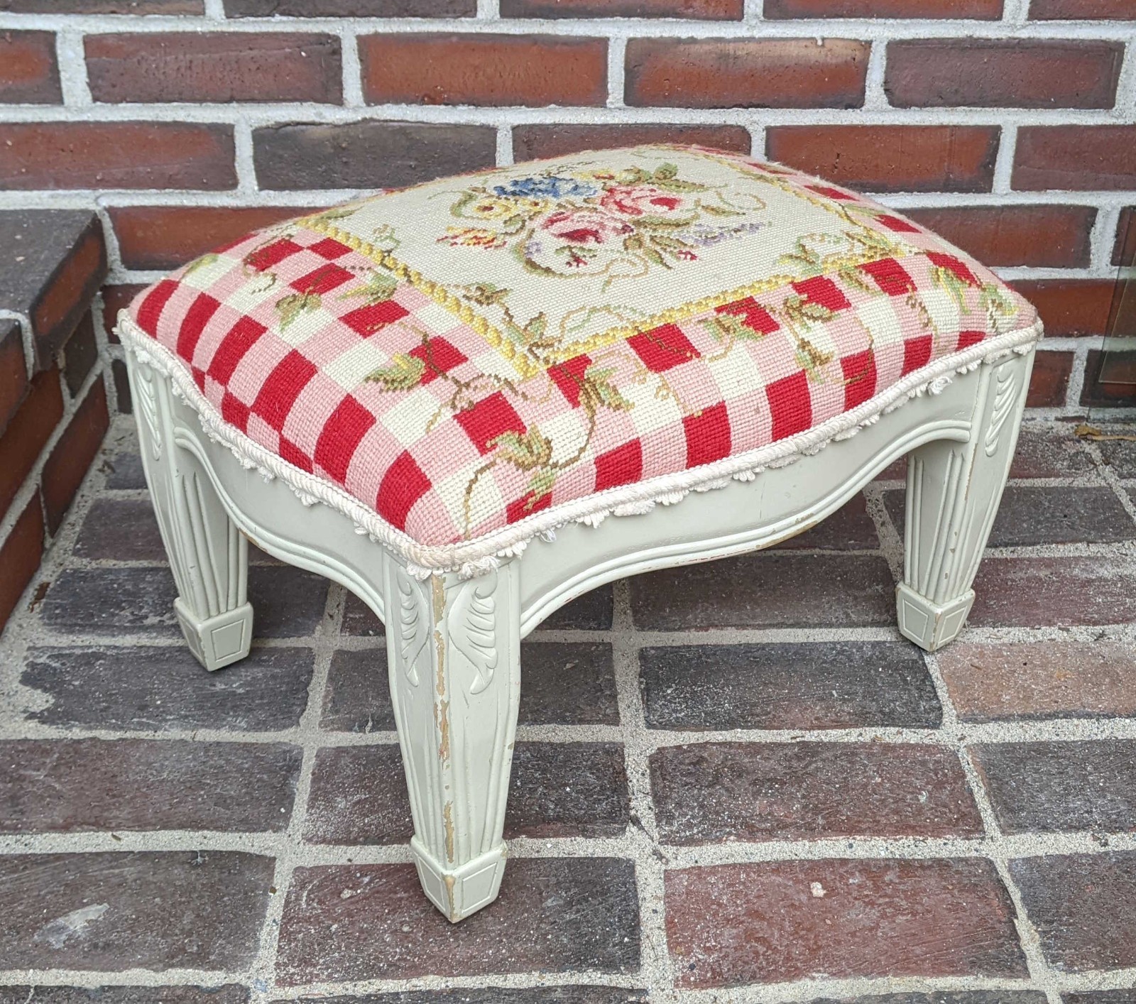 Rare Vintage Embroidered Floral Seat Foot Stool Peking Handicraft