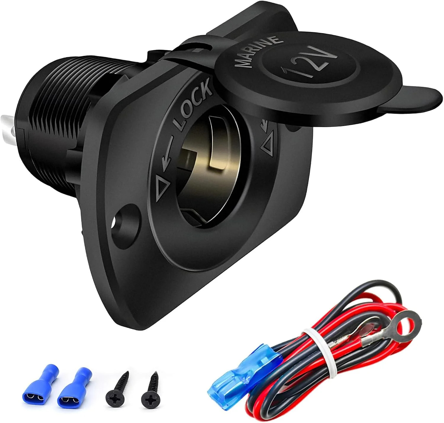 Cigarette Lighter Socket, DC 12V Car Power Outlet Adapter with Wire Screws & Ter