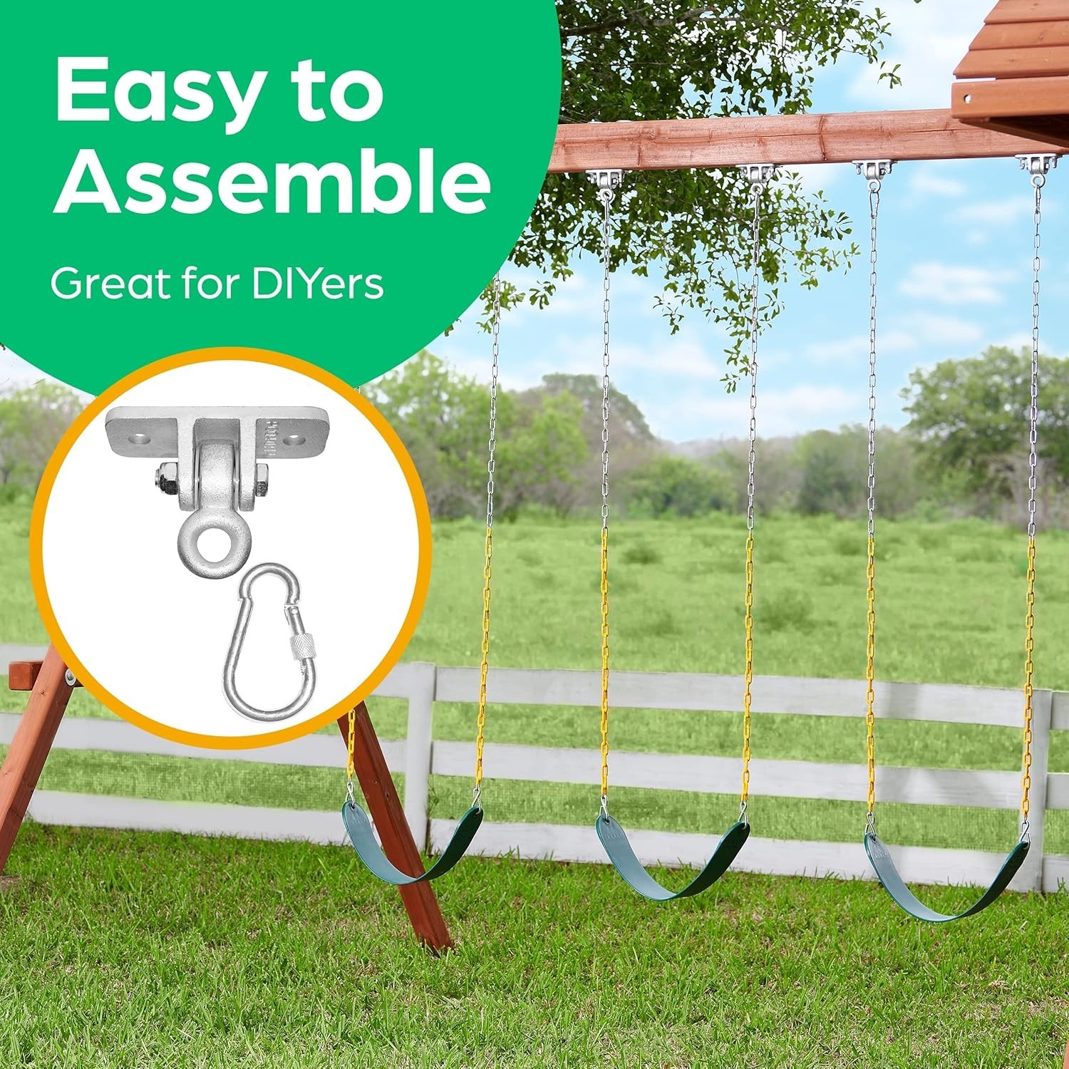 Durable Swing Set Hangers - 2 Pack with Locking Snap Hooks for Indoors/Outdoors