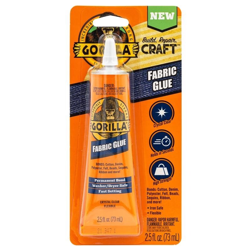 Gorilla High Strength Fabric Glue Clear Adhesive 2.5 oz Washer/dryer Safe NEW!