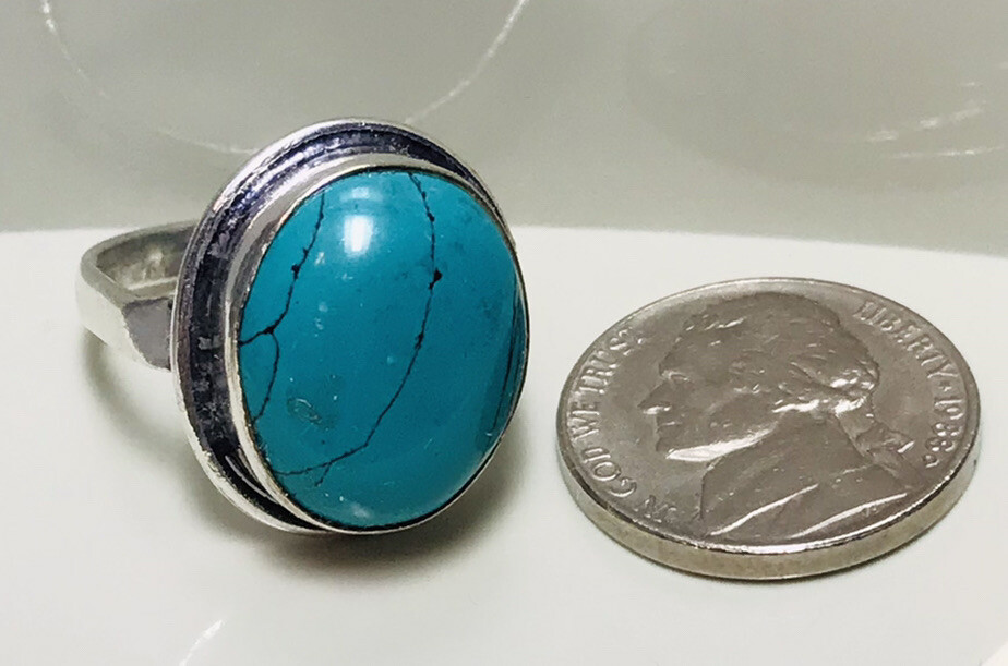 SIZE 8 TURQUOISE ARTISAN HANDMADE GEMSTONE RING OVAL CUT