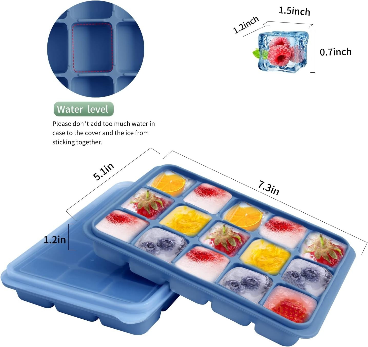 3 PCS Ice Cube Trays Set of 2, Easy Release 15 Flexible Silicone Ice Cube Molds