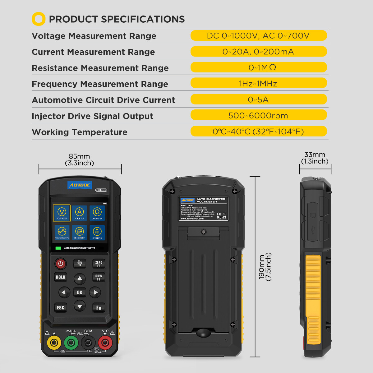 Auto Diagnostic Multimeter Oscillometric AC/DC Voltage Current Circuit Tester