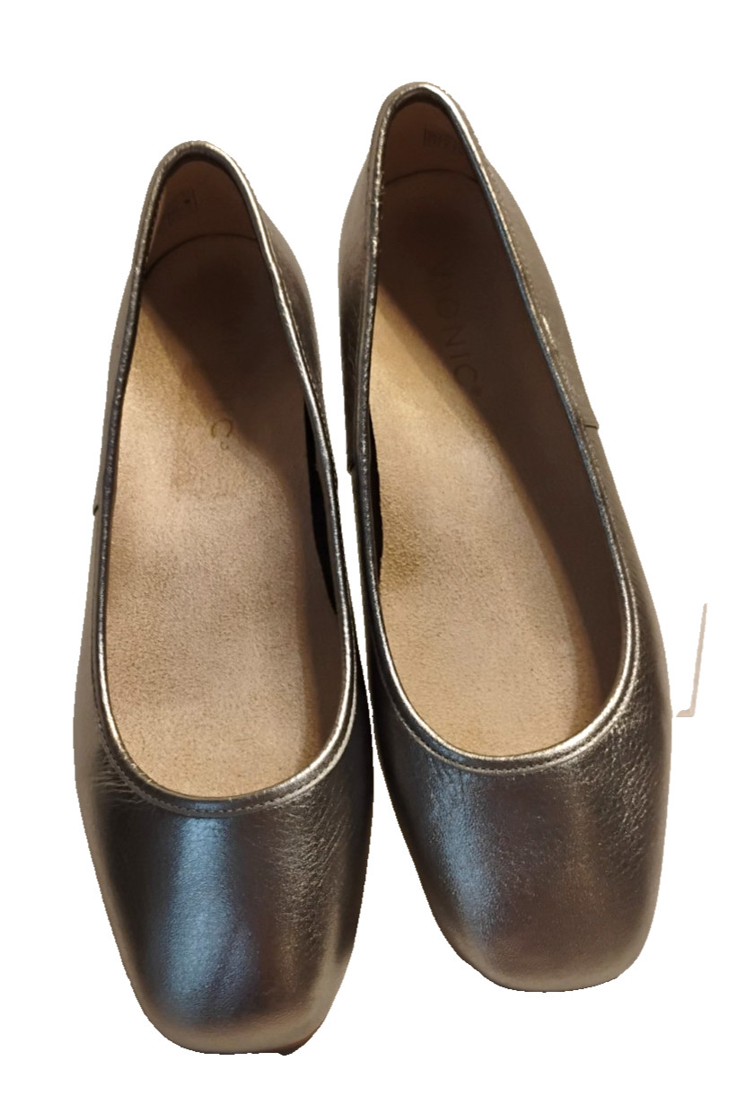 Vionic Orinda Square Toe Women's Pewter Metallic Ballet Flats Sz 7.5 Preowned