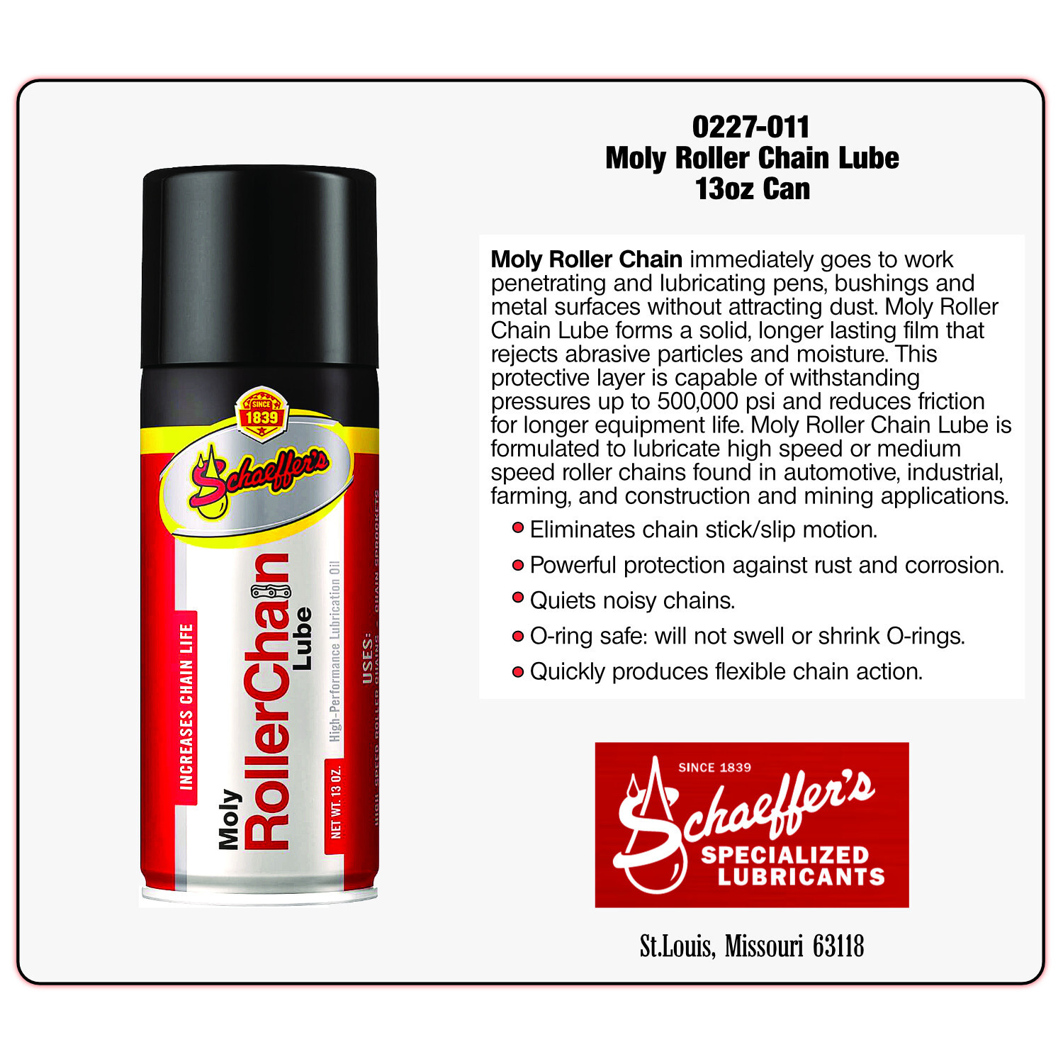 Schaeffer 227-011 Moly Roller Chain Lube (13oz Can)