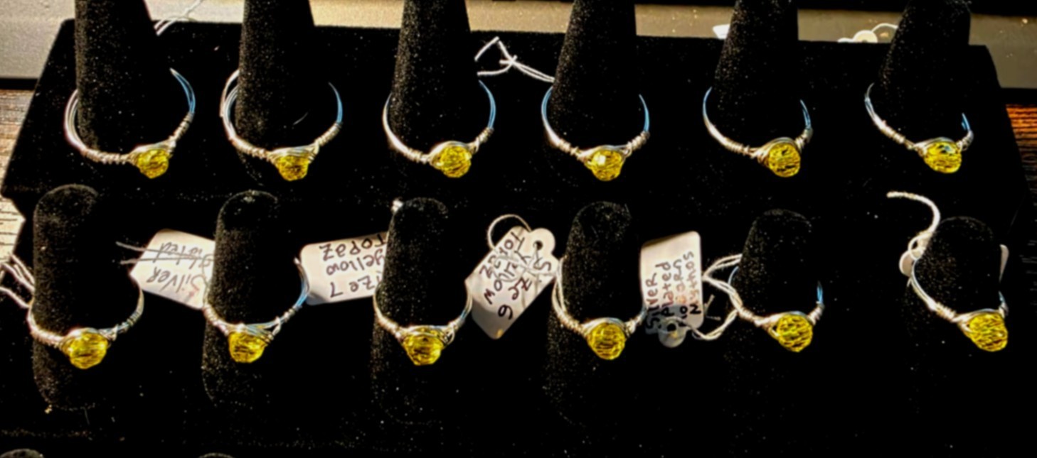 Handmade sizes 4 - 15 Wire-Wrapped Yellow Topaz Silver-Plated Rings Lots Lot
