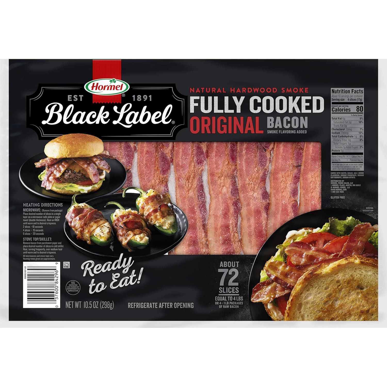 HORMEL Fully Cooked Bacon - Thick Bacon Snacks for Breakfast, 10.5 Ounce (Pack