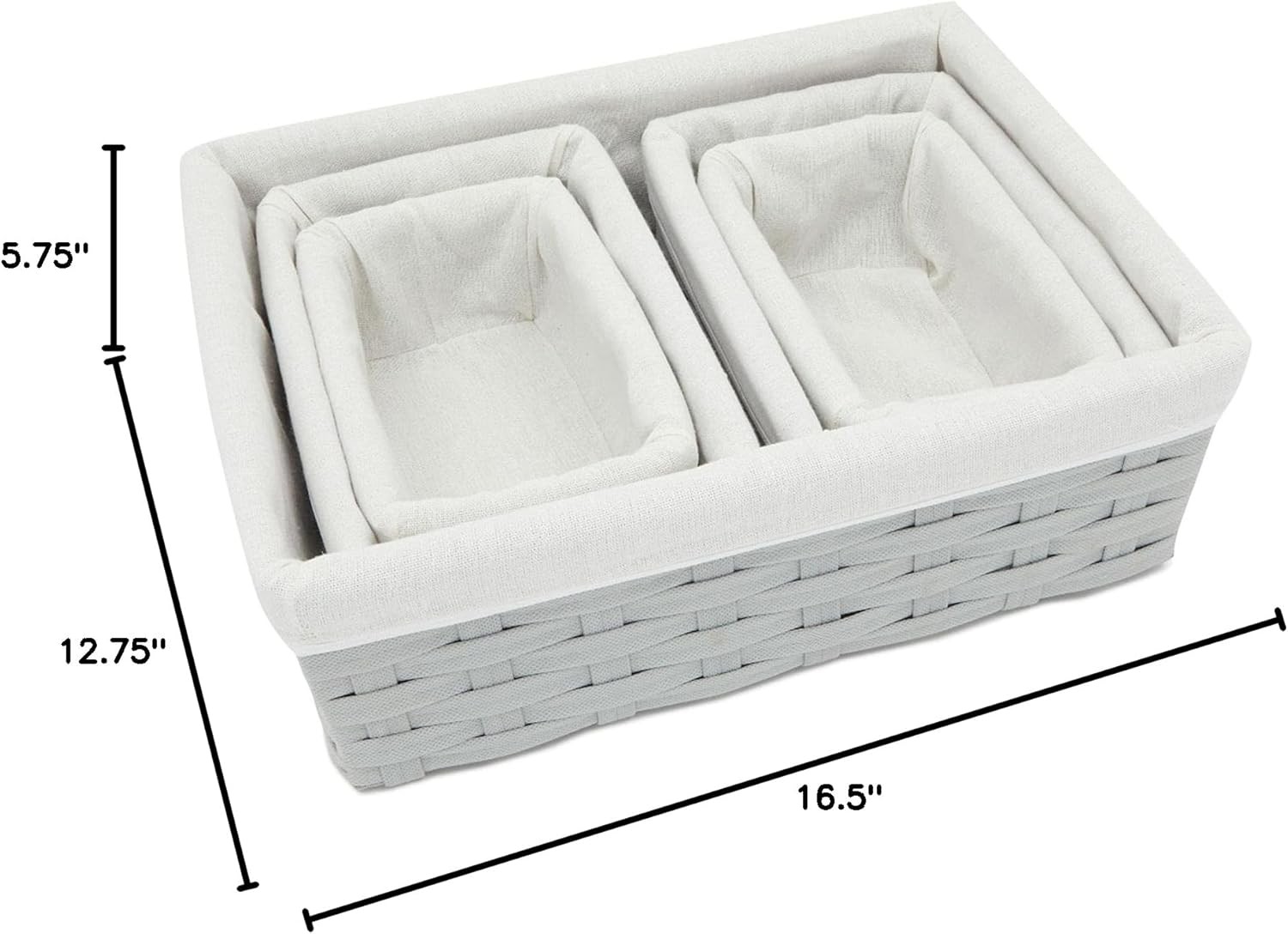 Wicker Nesting Baskets W/ Cloth Lining 5-Pack Gray Rectangular Set Stackable