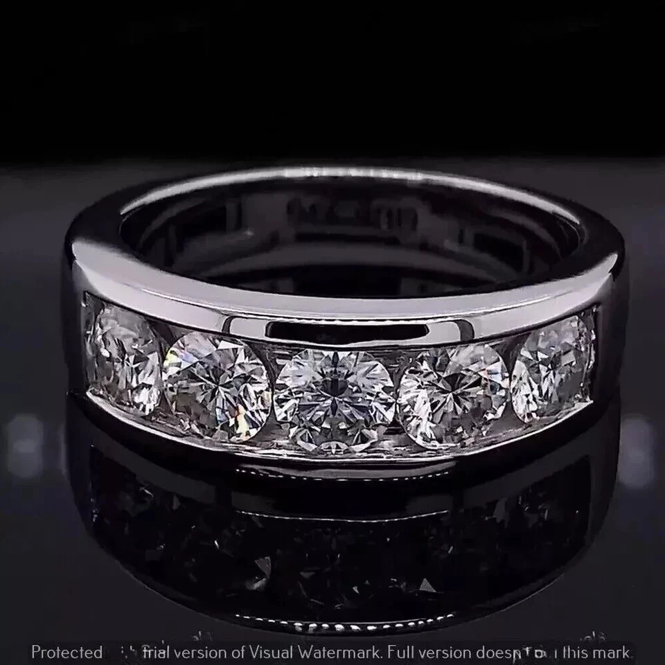 3Ct Round Cut Lab Created Diamond Wedding Men's Band Ring 14k White Gold Plated