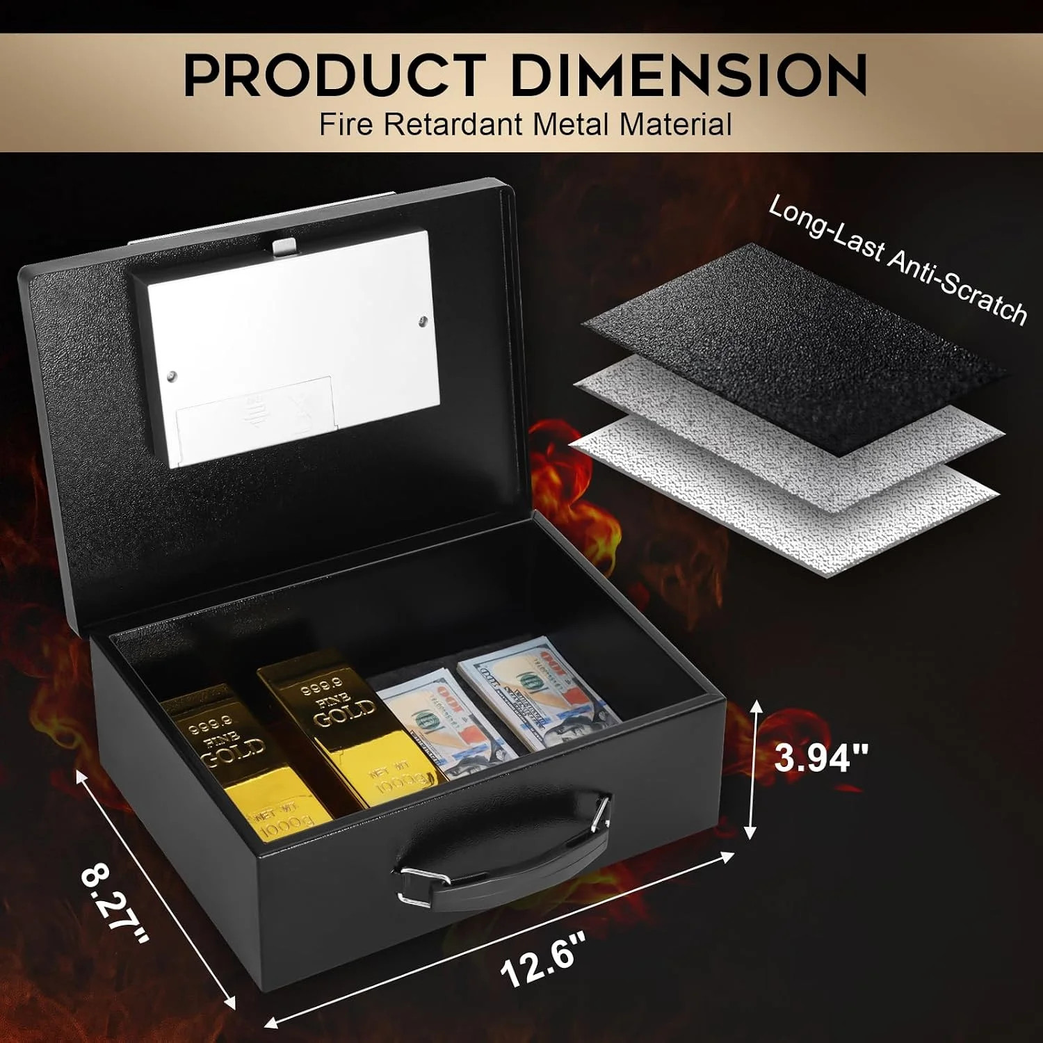 Dalmbox Portable Metal Safe Box with Digital Code Lock,Fire Resistant Storage fo