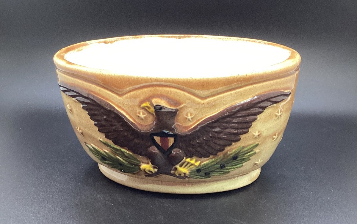 Vtg 6"Lx4.25"Wx3.25"D Ceramic Planter with Raised Eagle and Stars Design