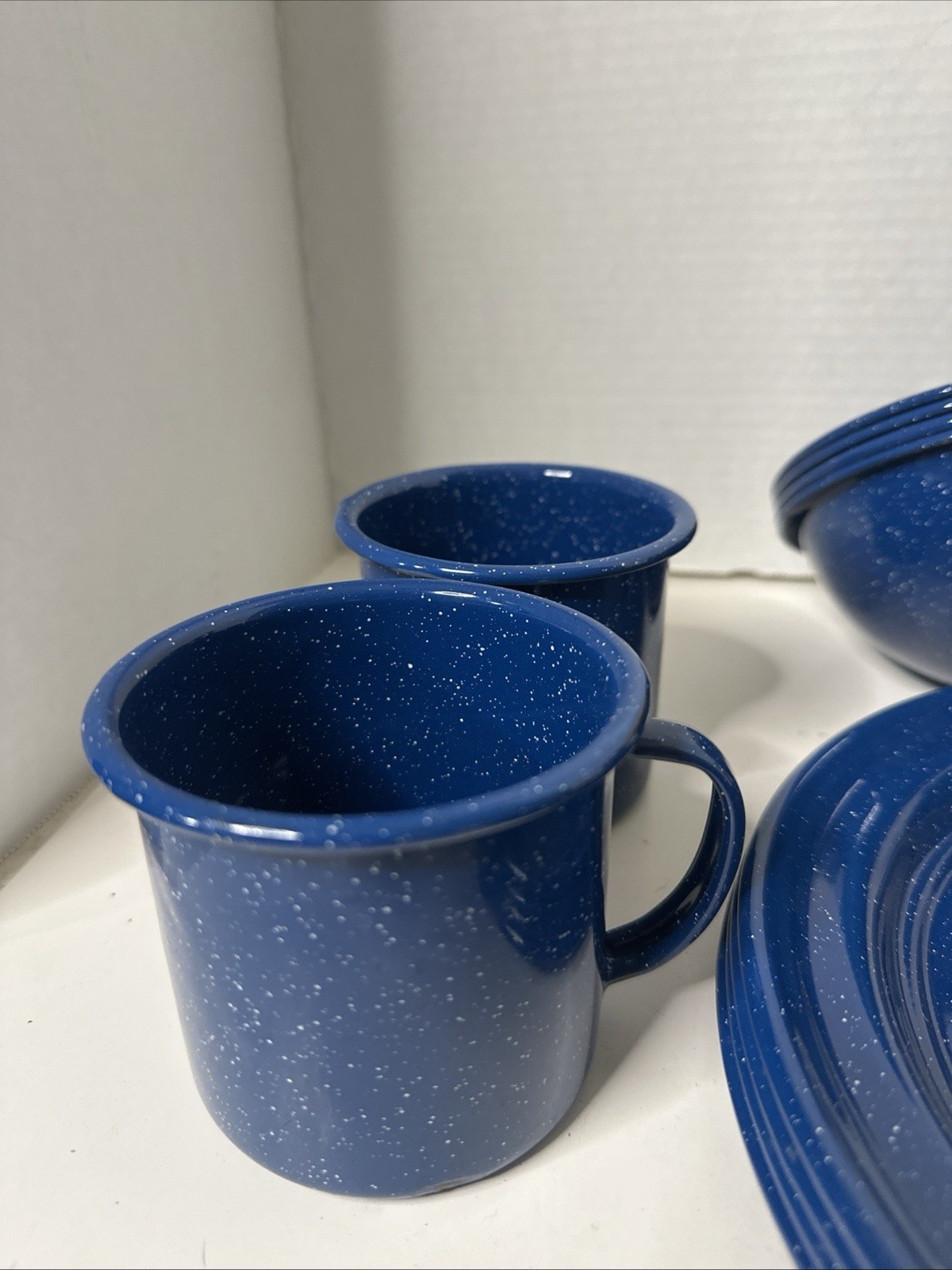 Speckled Blue Enamelware 12-Piece Dining Set for Camping