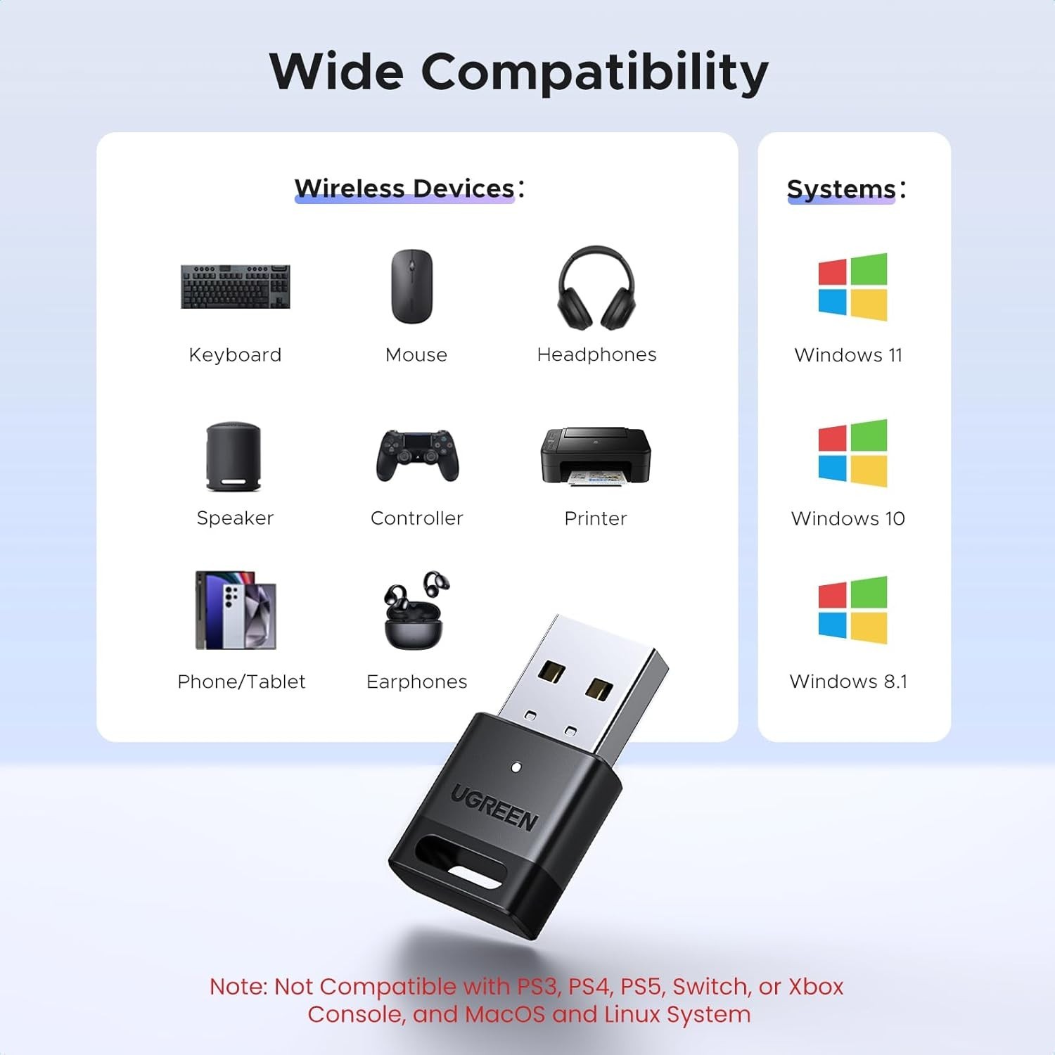 UGREEN USB Bluetooth Adapter for PC 5.4 Dongle Receiver EDR & BLE,...