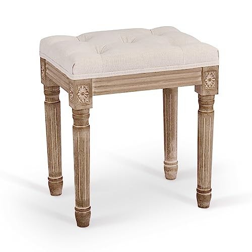 Ottoman Stool, 18.5 in High, with Padded Seat, 15.7"D x 11.8"W x 18.5"H Beige