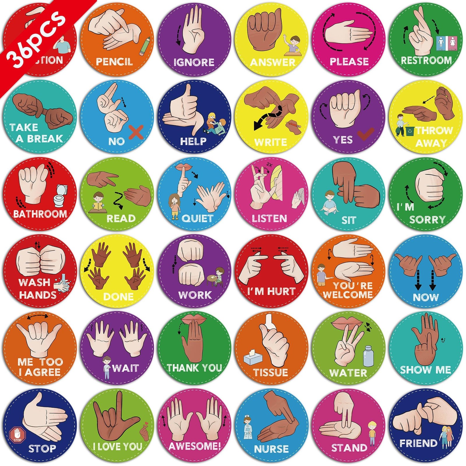 ASL Classroom Hand Signal Cards - 36 Classroom Hand Signal Decor Sign Languag...