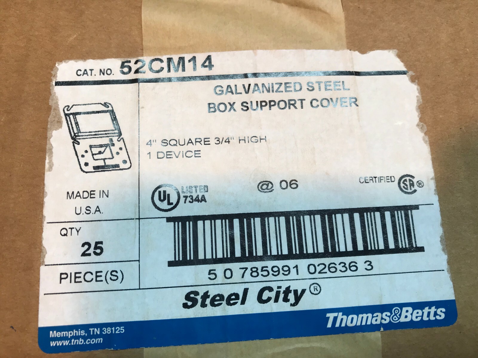 52CM14 STEEL CITY 4" SQUARE 3/4" STEEL BOX SUPPORT COVER   BOX OF 25