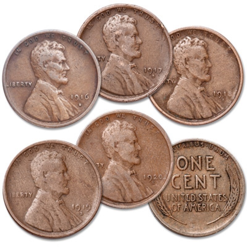 Lot Set Run of 5 San Francisco Wheat Cents 1916S-1920S Nice Collectors US Coins