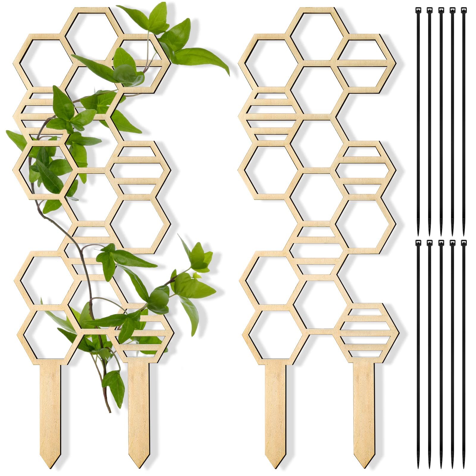 2 Pcs Indoor Plant Trellis for Climbing Plants, 16" Wooden Small Honeycomb