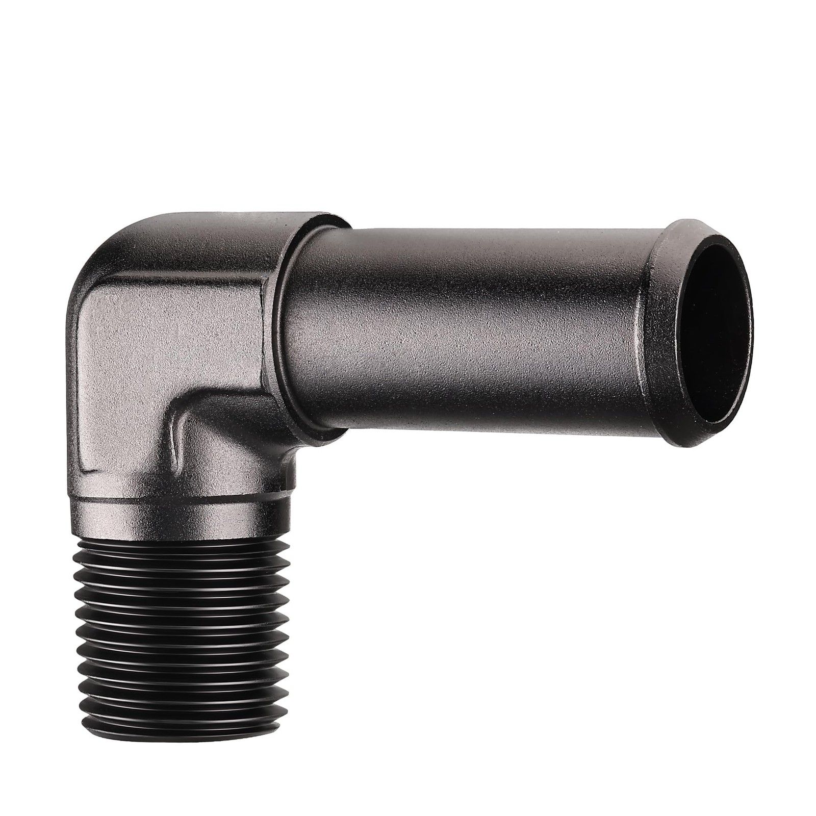 1/2 inch NPT Male to 3/4 inch Barb 90-Degree Fitting Adapter Aluminum Black