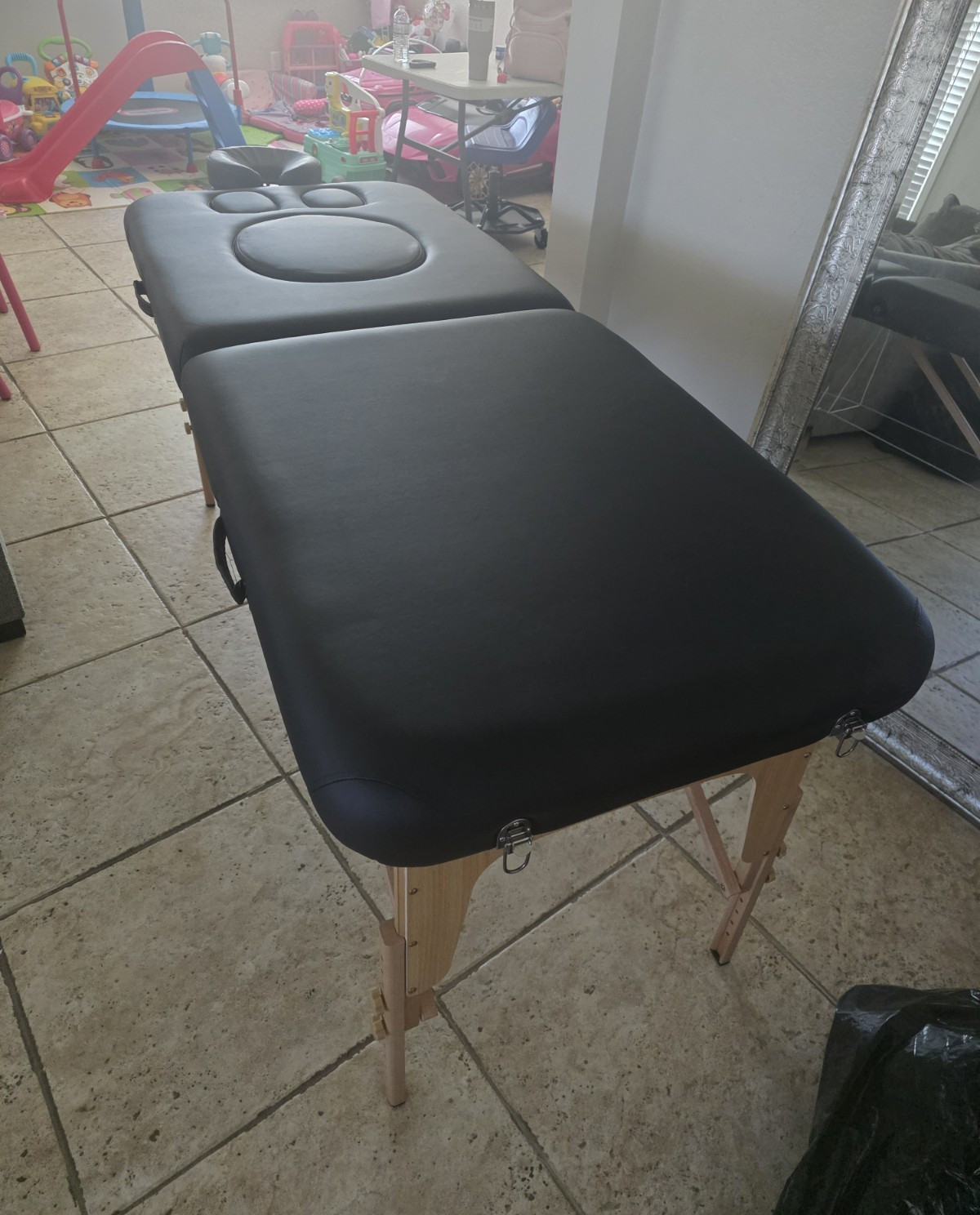 Portable Foldable Massage Table Black w/ Face Cradle, Armrests 60x24 in