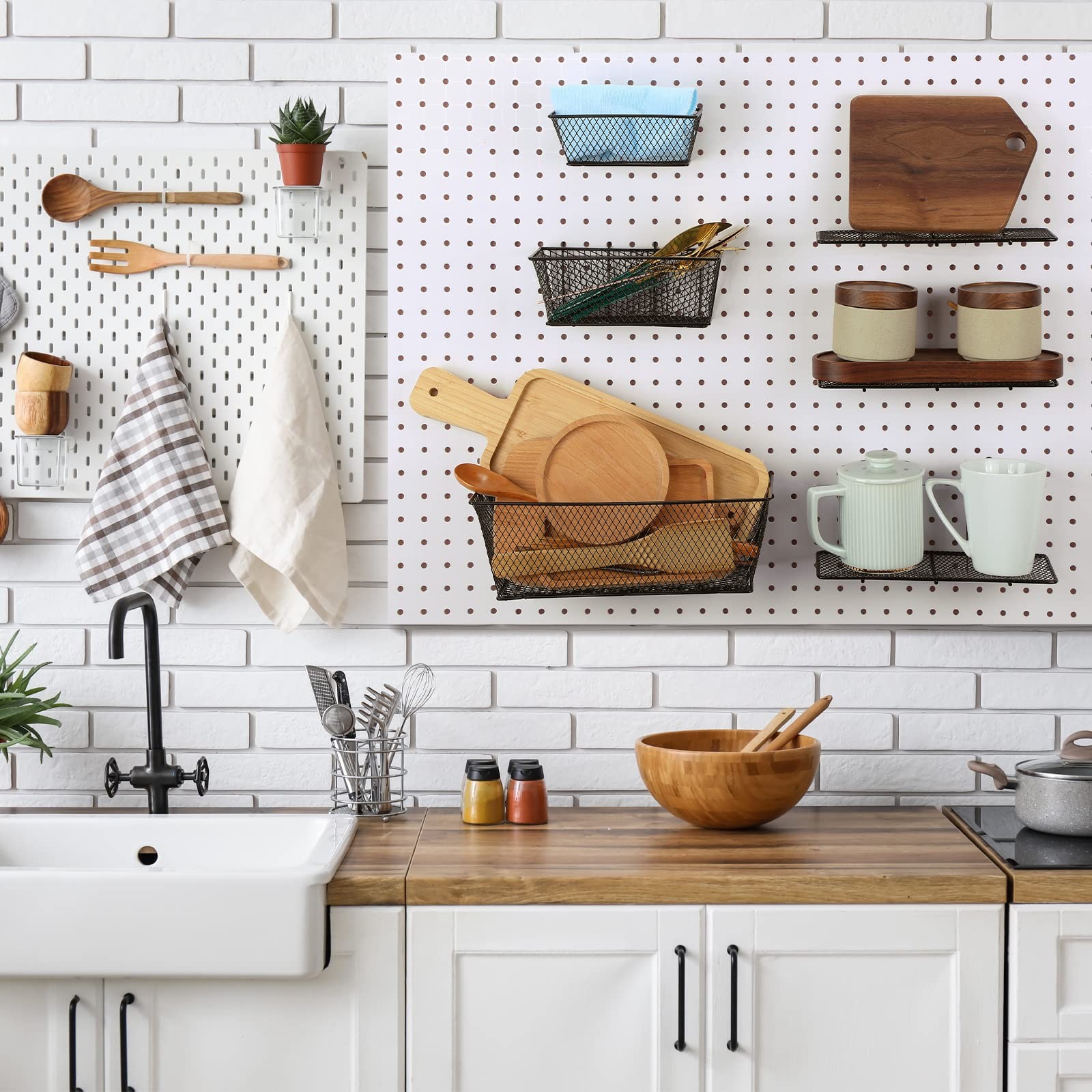 6 Pieces Pegboard Baskets Wall Mount Wire Peg Board Baskets 3 Sizes Pegboard ...