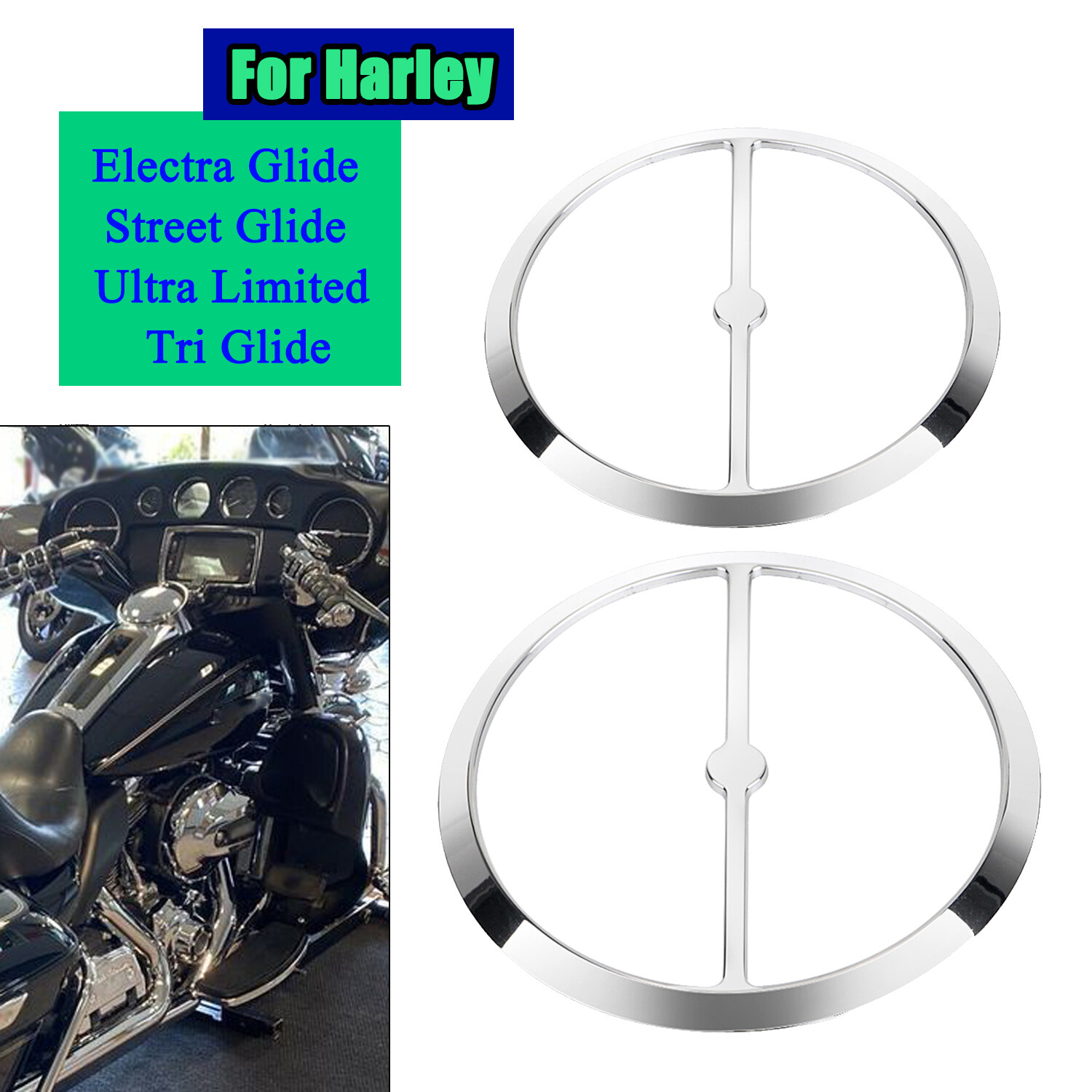 Motorcycle Chrome Speaker Trim Rings For Harley Electra Street Glide FLHXS 14-Up