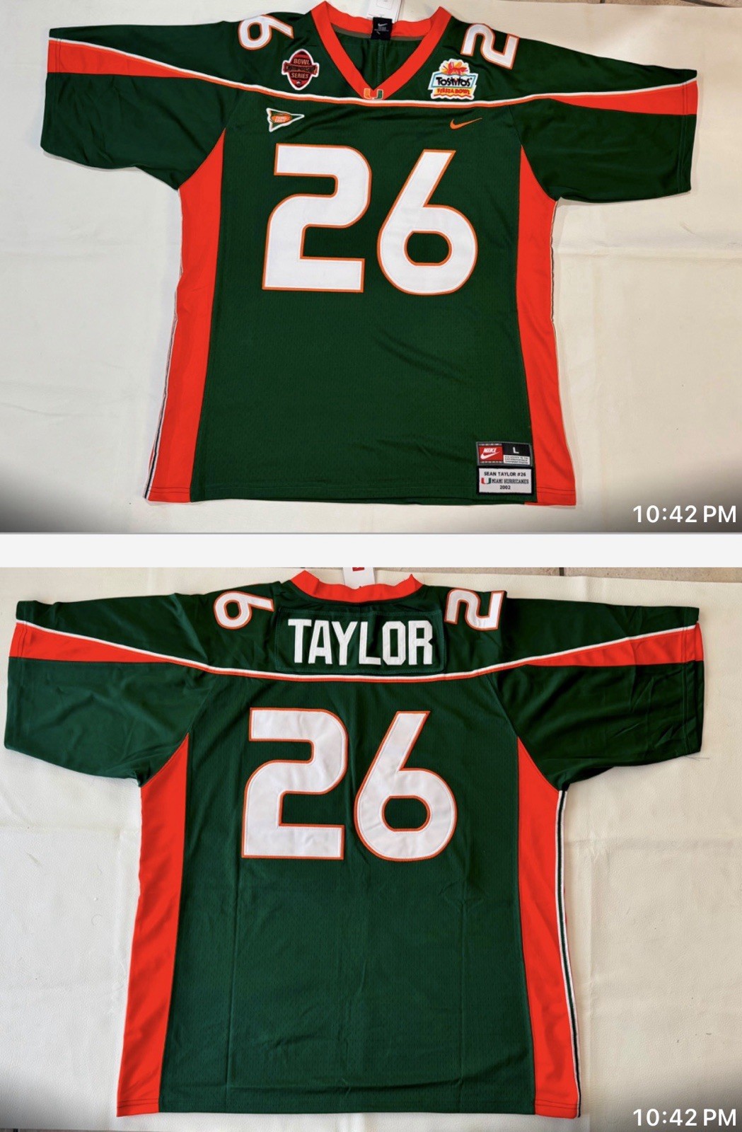 Sean Taylor Miami Hurricanes 2002 Jersey LARGE  Tostitos Bowl