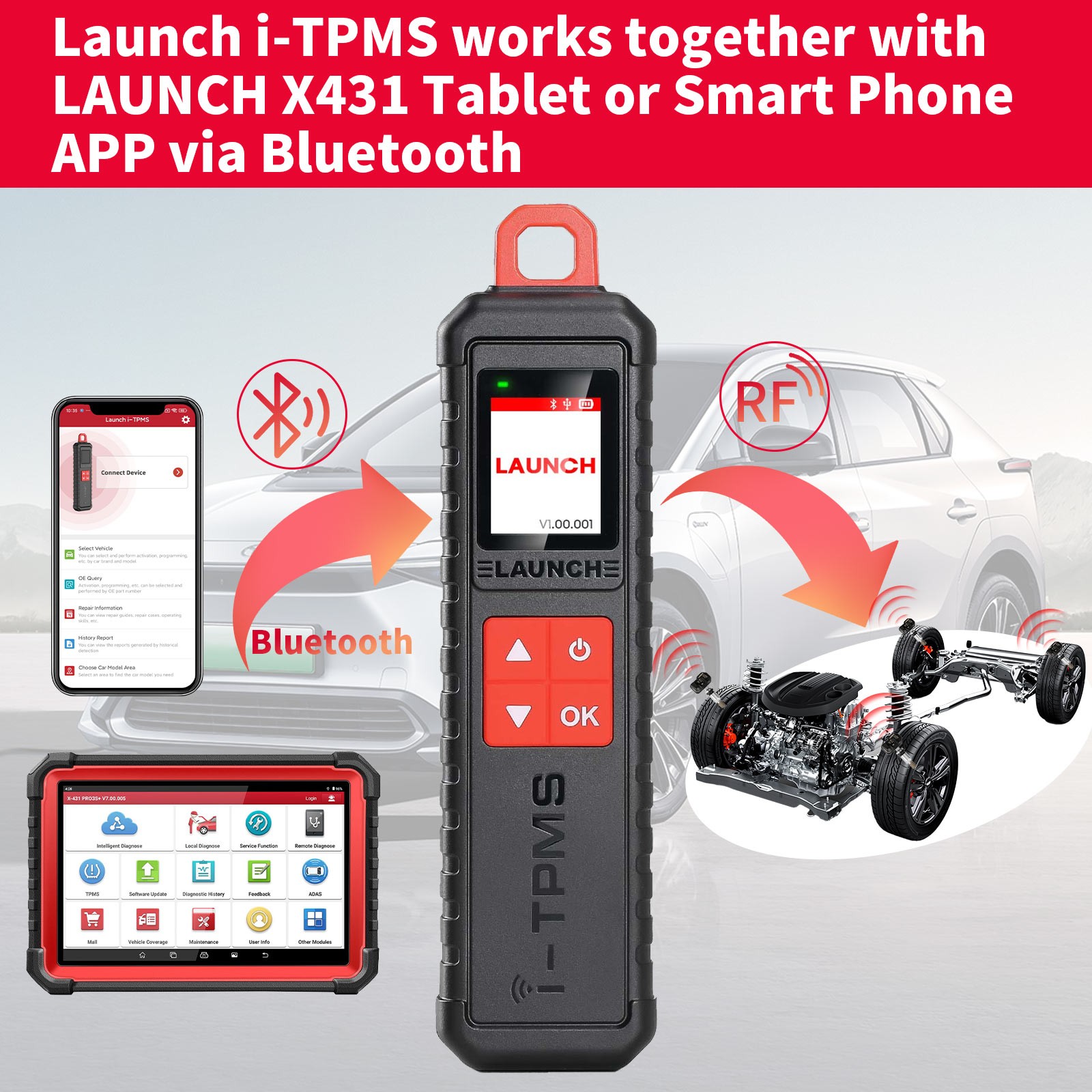 Launch X431 i-TPMS Tire Pressure Detector Handheld Terminator Used with Scanner