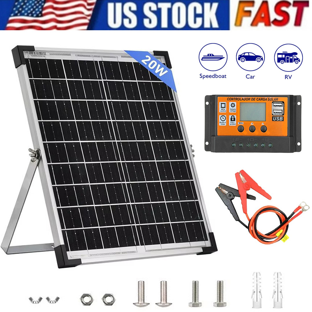 Trickle 20W Solar Panel 12V Charger Battery Charger Kit Maintainer Boat Car RV