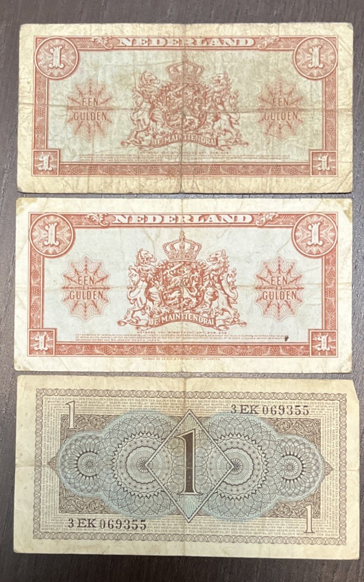NETHERLAND 1945 1949 1 Gulden 3 Banknotes